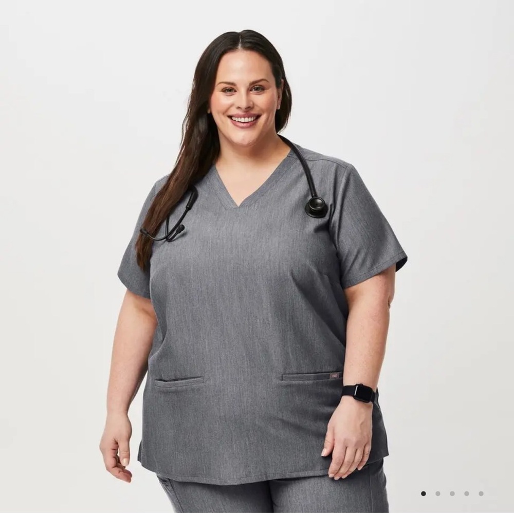Figs Charcoal Short Sleeve‎ Scrubs Top Technically Collection